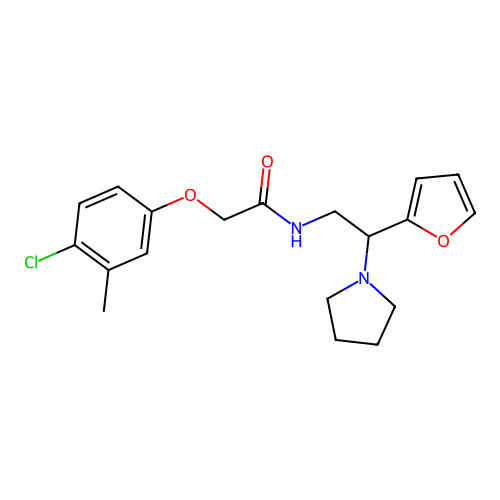2-(4-chloro-3-methylphenoxy)-N-[2-(furan-2-yl)-2-(pyrrolidin-1-yl)ethyl]acetamide structure