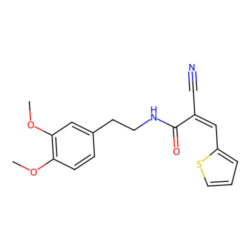 2-cyano-N-[2-(3,4-dimethoxyphenyl)ethyl]-3-(thiophen-2-yl)prop-2-enamide structure