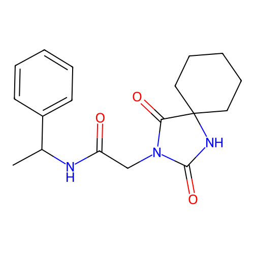 2-(2,4-dioxo-1,3-diazaspiro[4.5]dec-3-yl)-N-(1-phenylethyl)acetamide structure