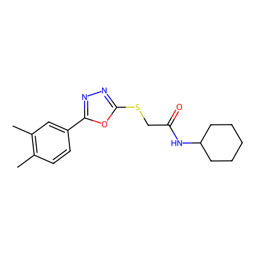 N-Cyclohexyl-2-{[5-(3,4-dimethylphenyl)-1,3,4-oxadiazol-2-YL]sulfanyl}acetamide structure