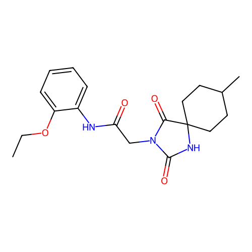 N-(2-ethoxyphenyl)-2-{8-methyl-2,4-dioxo-1,3-diazaspiro[4.5]decan-3-yl}acetamide structure