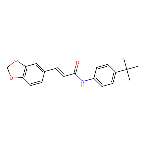 3-(1,3-benzodioxol-5-yl)-N-(4-tert-butylphenyl)prop-2-enamide structure
