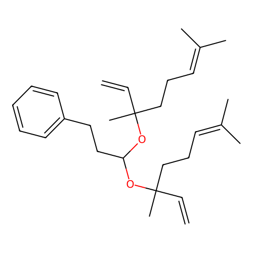 (3,3-Bis((1,5-dimethyl-1-vinyl-4-hexenyl)oxy)propyl)benzene structure