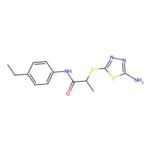 2-[(5-amino-1,3,4-thiadiazol-2-yl)sulfanyl]-N-(4-ethylphenyl)propanamide structure
