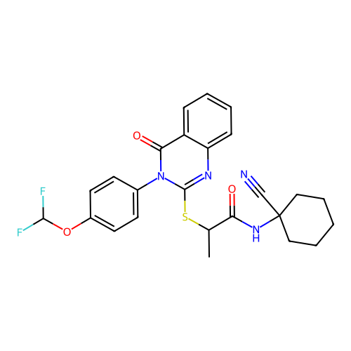 N-(1-cyanocyclohexyl)-2-[3-[4-(difluoromethoxy)phenyl]-4-oxoquinazolin-2-yl]sulfanylpropanamide structure