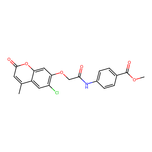 methyl 4-({[(6-chloro-4-methyl-2-oxo-2H-chromen-7-yl)oxy]acetyl}amino)benzoate structure