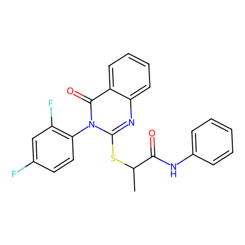 2-[[3-(2,4-Difluorophenyl)-3,4-dihydro-4-oxo-2-quinazolinyl]thio]-N-phenylpropanamide structure