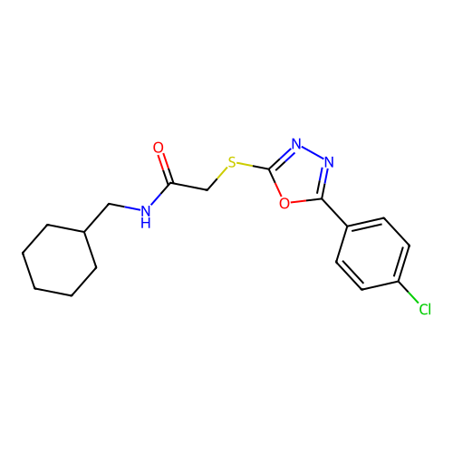 2-[[5-(4-Chlorophenyl)-1,3,4-oxadiazol-2-yl]thio]-N-(cyclohexylmethyl)acetamide structure