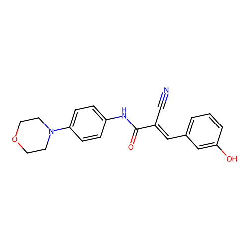 2-cyano-3-(3-hydroxyphenyl)-N-(4-morpholin-4-ylphenyl)prop-2-enamide structure