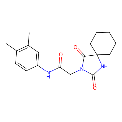 N-(3,4-dimethylphenyl)-2-(2,4-dioxo-1,3-diazaspiro[4.5]dec-3-yl)acetamide structure