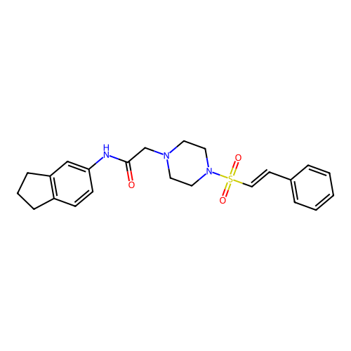 N-(2,3-dihydro-1H-inden-5-yl)-2-[4-(2-phenylethenesulfonyl)piperazin-1-yl]acetamide structure
