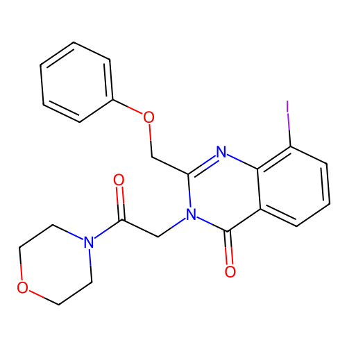 Morpholine, 4-((8-iodo-4-oxo-2-(phenoxymethyl)-3(4H)-quinazolinyl)acetyl)- structure