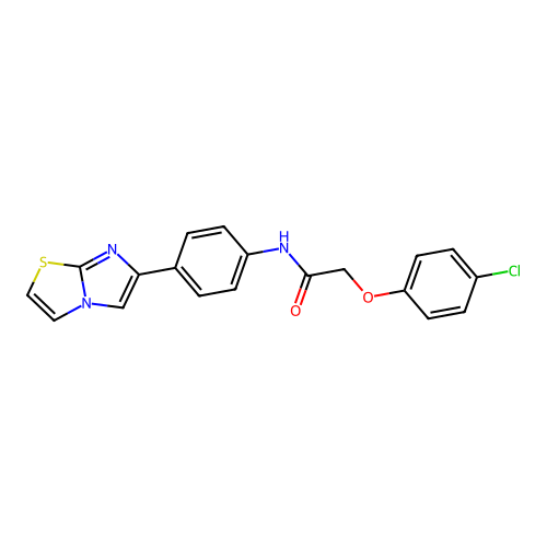 2-(4-chlorophenoxy)-N-(4-{imidazo[2,1-b][1,3]thiazol-6-yl}phenyl)acetamide structure