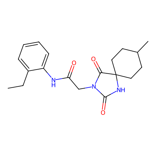N-(2-ethylphenyl)-2-(8-methyl-2,4-dioxo-1,3-diazaspiro[4.5]decan-3-yl)acetamide structure