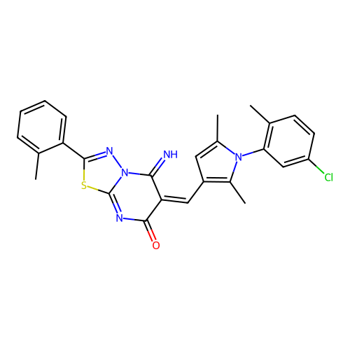 (E)-6-((1-(5-chloro-2-methylphenyl)-2,5-dimethyl-1H-pyrrol-3-yl)methylene)-5-imino-2-(o-tolyl)-5H-[1,3,4]thiadiazolo[3,2-a]pyrimidin-7(6H)-one structure