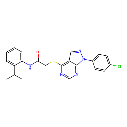 2-((1-(4-chlorophenyl)-1H-pyrazolo[3,4-d]pyrimidin-4-yl)thio)-N-(2-isopropylphenyl)acetamide structure