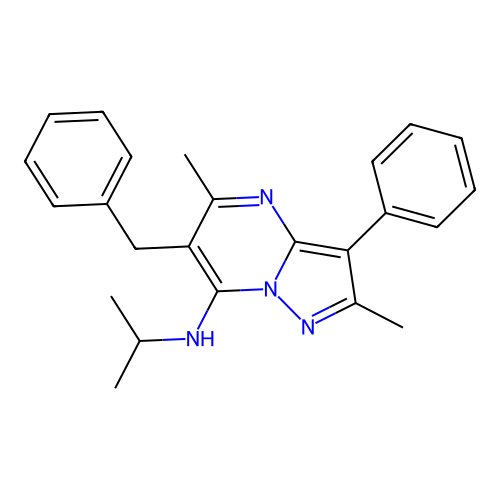 6-benzyl-2,5-dimethyl-3-phenyl-N-(propan-2-yl)pyrazolo[1,5-a]pyrimidin-7-amine structure