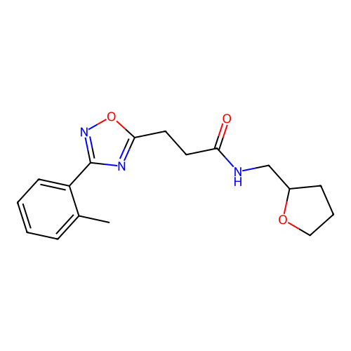 3-[3-(2-methylphenyl)-1,2,4-oxadiazol-5-yl]-N-(oxolan-2-ylmethyl)propanamide structure