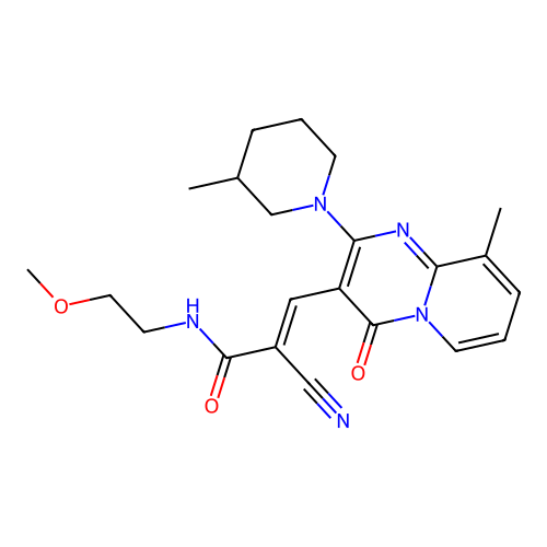 (2E)-2-cyano-N-(2-methoxyethyl)-3-[9-methyl-2-(3-methylpiperidin-1-yl)-4-oxo-4H-pyrido[1,2-a]pyrimidin-3-yl]prop-2-enamide structure