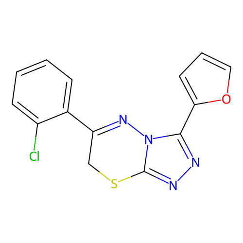 6-(2-chlorophenyl)-3-(furan-2-yl)-7H-[1,2,4]triazolo[3,4-b][1,3,4]thiadiazine structure