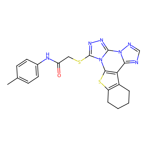 2-((10,11,12,13-tetrahydrobenzo[4,5]thieno[3,2-e]bis([1,2,4]triazolo)[4,3-a:1',5'-c]pyrimidin-7-yl)thio)-N-(p-tolyl)acetamide structure