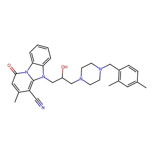 5-[3-[4-[(2,4-dimethylphenyl)methyl]piperazin-1-yl]-2-hydroxypropyl]-3-methyl-1-oxopyrido[1,2-a]benzimidazole-4-carbonitrile structure
