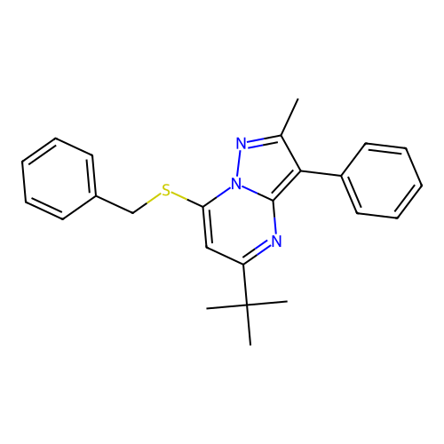 7-(Benzylsulfanyl)-5-tert-butyl-2-methyl-3-phenylpyrazolo[1,5-a]pyrimidine structure