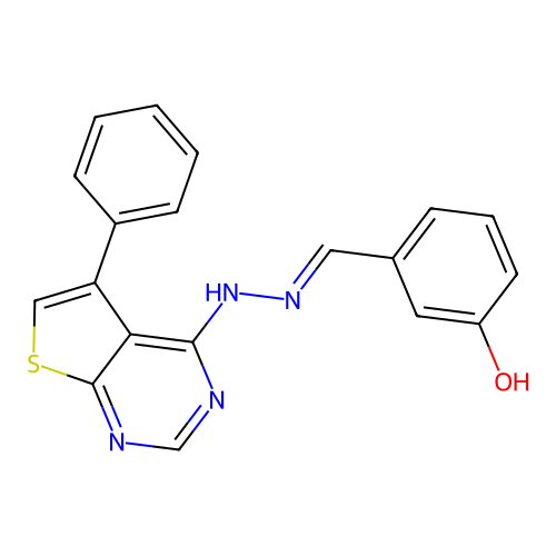3-{(E)-[2-(5-phenylthieno[2,3-d]pyrimidin-4-yl)hydrazinylidene]methyl}phenol structure