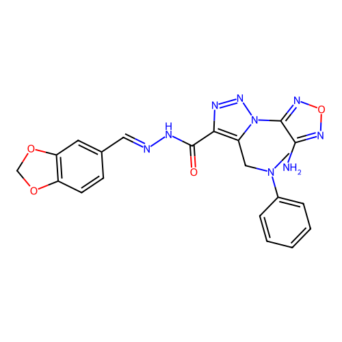 (E)-1-(4-amino-1,2,5-oxadiazol-3-yl)-N'-(benzo[d][1,3]dioxol-5-ylmethylene)-5-((methyl(phenyl)amino)methyl)-1H-1,2,3-triazole-4-carbohydrazide structure