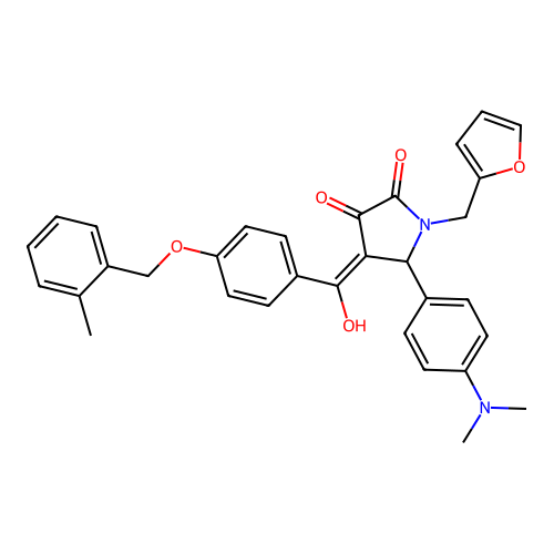 (4E)-5-(4-dimethylaminophenyl)-1-(furan-2-ylmethyl)-4-[hydroxy-[4-[(2-methylphenyl)methoxy]phenyl]methylidene]pyrrolidine-2,3-dione structure