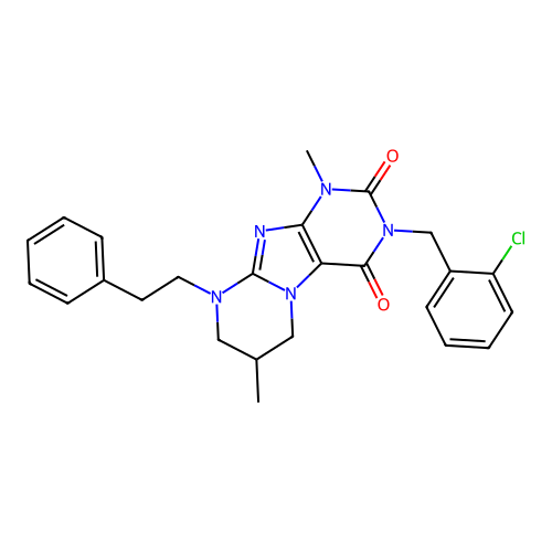 3-[(2-chlorophenyl)methyl]-1,7-dimethyl-9-(2-phenylethyl)-1H,2H,3H,4H,6H,7H,8H,9H-pyrimido[1,2-g]purine-2,4-dione structure