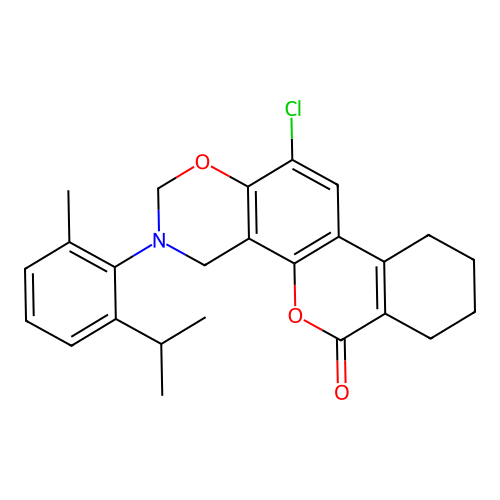 12-chloro-3-(2-isopropyl-6-methylphenyl)-3,4,7,8,9,10-hexahydrobenzo[3,4]chromeno[8,7-e][1,3]oxazin-6(2H)-one structure