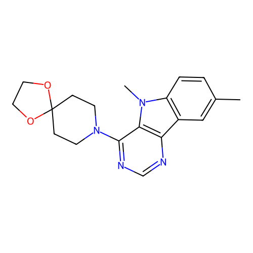 4-(1,4-dioxa-8-azaspiro[4.5]dec-8-yl)-5,8-dimethyl-5H-pyrimido[5,4-b]indole structure