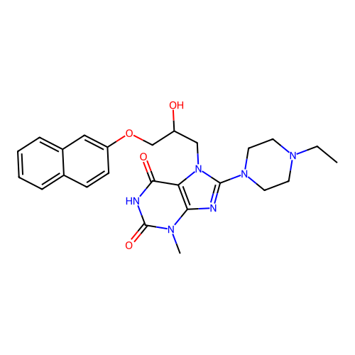 8-(4-ethylpiperazin-1-yl)-7-(2-hydroxy-3-(naphthalen-2-yloxy)propyl)-3-methyl-1H-purine-2,6(3H,7H)-dione structure