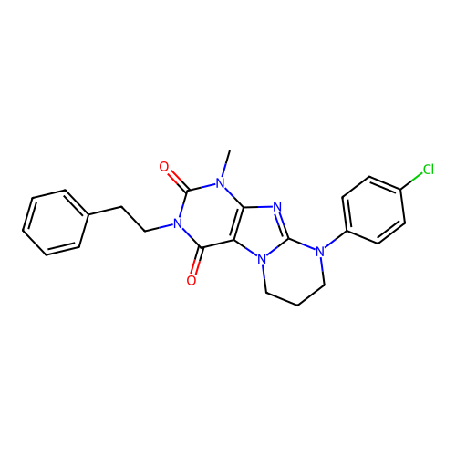 9-(4-chlorophenyl)-1-methyl-3-(2-phenylethyl)-1H,2H,3H,4H,6H,7H,8H,9H-pyrimido[1,2-g]purine-2,4-dione structure