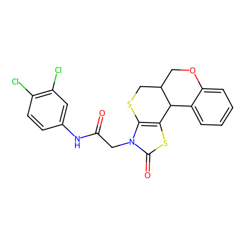 N-(3,4-Dichloro-phenyl)-2-(2-oxo-5a,11b-dihydro-5H,6H-7-oxa-1,4-dithia-3-aza-cyclopenta[c]phenanthren-3-yl)-acetamide structure
