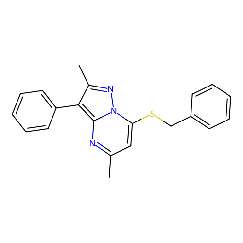 7-(Benzylsulfanyl)-2,5-dimethyl-3-phenylpyrazolo[1,5-a]pyrimidine structure