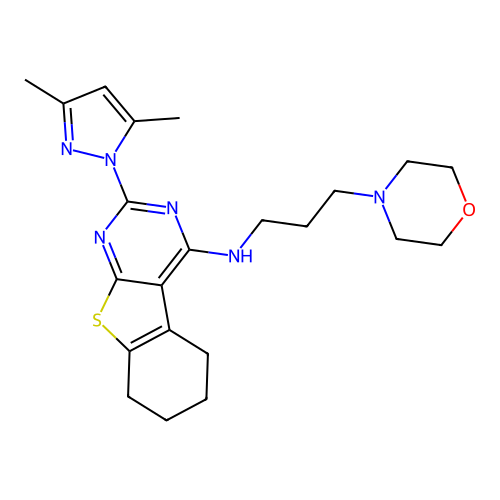 2-(3,5-dimethyl-1H-pyrazol-1-yl)-N-(3-morpholinopropyl)-5,6,7,8-tetrahydrobenzo[4,5]thieno[2,3-d]pyrimidin-4-amine structure