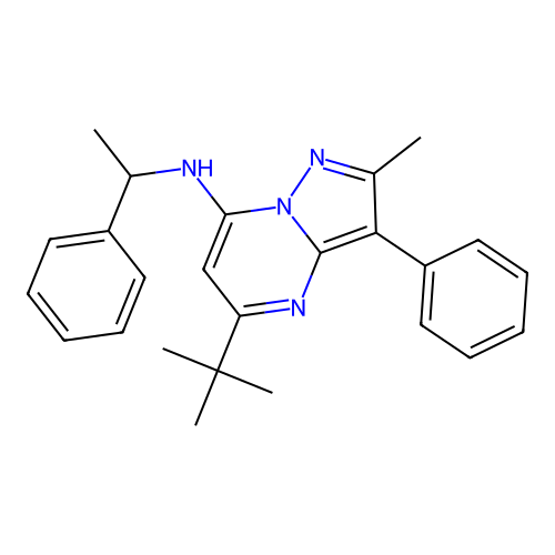 5-tert-butyl-2-methyl-3-phenyl-N-(1-phenylethyl)pyrazolo[1,5-a]pyrimidin-7-amine structure
