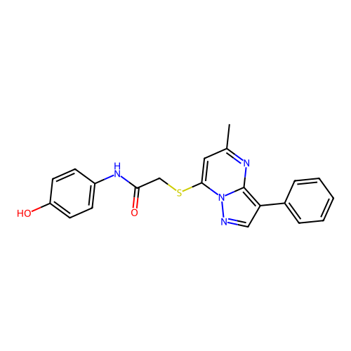 N-(4-hydroxyphenyl)-2-(5-methyl-3-phenylpyrazolo[1,5-a]pyrimidin-7-yl)sulfanylacetamide structure