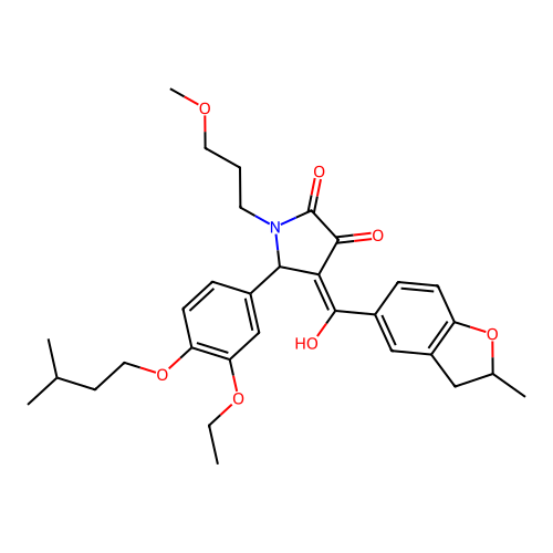(4E)-5-[3-ethoxy-4-(3-methylbutoxy)phenyl]-4-[hydroxy(2-methyl-2,3-dihydro-1-benzofuran-5-yl)methylidene]-1-(3-methoxypropyl)pyrrolidine-2,3-dione structure