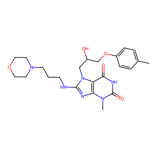7-(2-hydroxy-3-(p-tolyloxy)propyl)-3-methyl-8-((3-morpholinopropyl)amino)-1H-purine-2,6(3H,7H)-dione structure