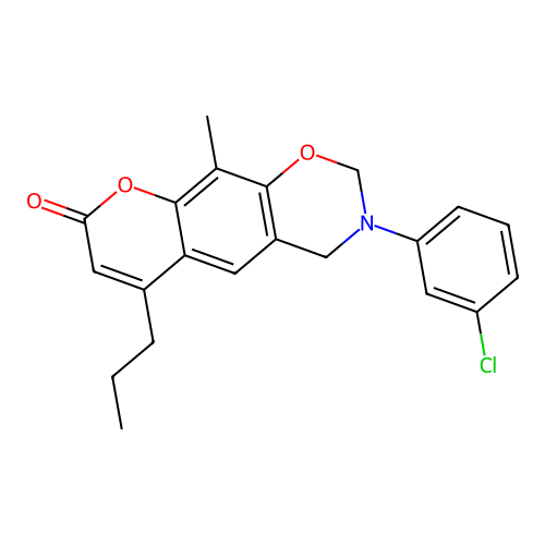3-(3-chlorophenyl)-10-methyl-6-propyl-2,4-dihydropyrano[3,2-g][1,3]benzoxazin-8-one structure