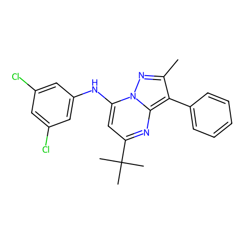 5-tert-butyl-N-(3,5-dichlorophenyl)-2-methyl-3-phenylpyrazolo[1,5-a]pyrimidin-7-amine structure
