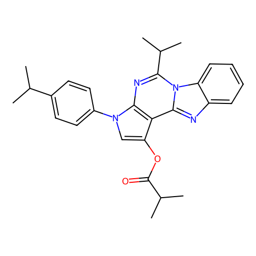 5-(propan-2-yl)-3-[4-(propan-2-yl)phenyl]-3H-pyrrolo[2',3':4,5]pyrimido[1,6-a]benzimidazol-1-yl 2-methylpropanoate structure