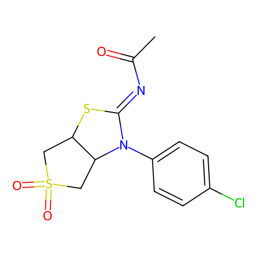 N-[(2Z)-3-(4-chlorophenyl)-5,5-dioxidotetrahydrothieno[3,4-d][1,3]thiazol-2(3H)-ylidene]acetamide structure