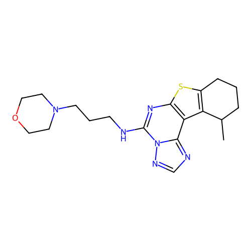 11-methyl-N-(3-morpholinopropyl)-8,9,10,11-tetrahydrobenzo[4,5]thieno[3,2-e][1,2,4]triazolo[1,5-c]pyrimidin-5-amine structure
