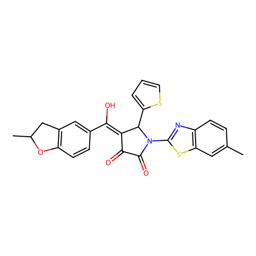 (4E)-4-[hydroxy(2-methyl-2,3-dihydro-1-benzofuran-5-yl)methylidene]-1-(6-methyl-1,3-benzothiazol-2-yl)-5-(thiophen-2-yl)pyrrolidine-2,3-dione structure