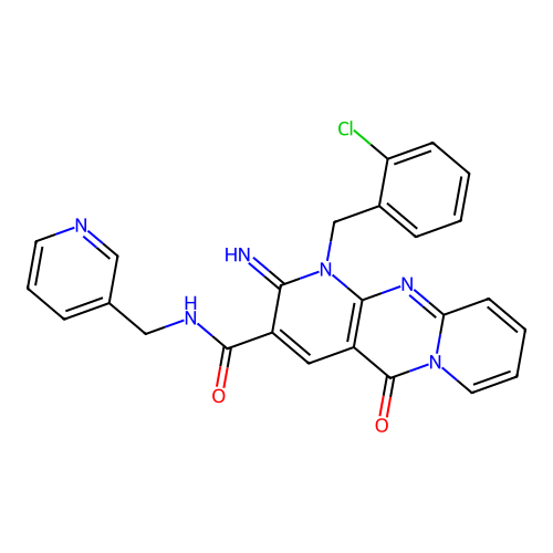 1-(2-chlorobenzyl)-2-imino-5-oxo-N-(pyridin-3-ylmethyl)-1,5-dihydro-2H-dipyrido[1,2-a:2',3'-d]pyrimidine-3-carboxamide structure