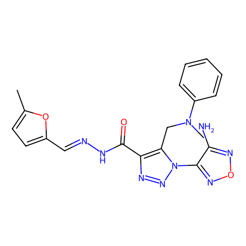 (E)-1-(4-amino-1,2,5-oxadiazol-3-yl)-5-((methyl(phenyl)amino)methyl)-N'-((5-methylfuran-2-yl)methylene)-1H-1,2,3-triazole-4-carbohydrazide structure